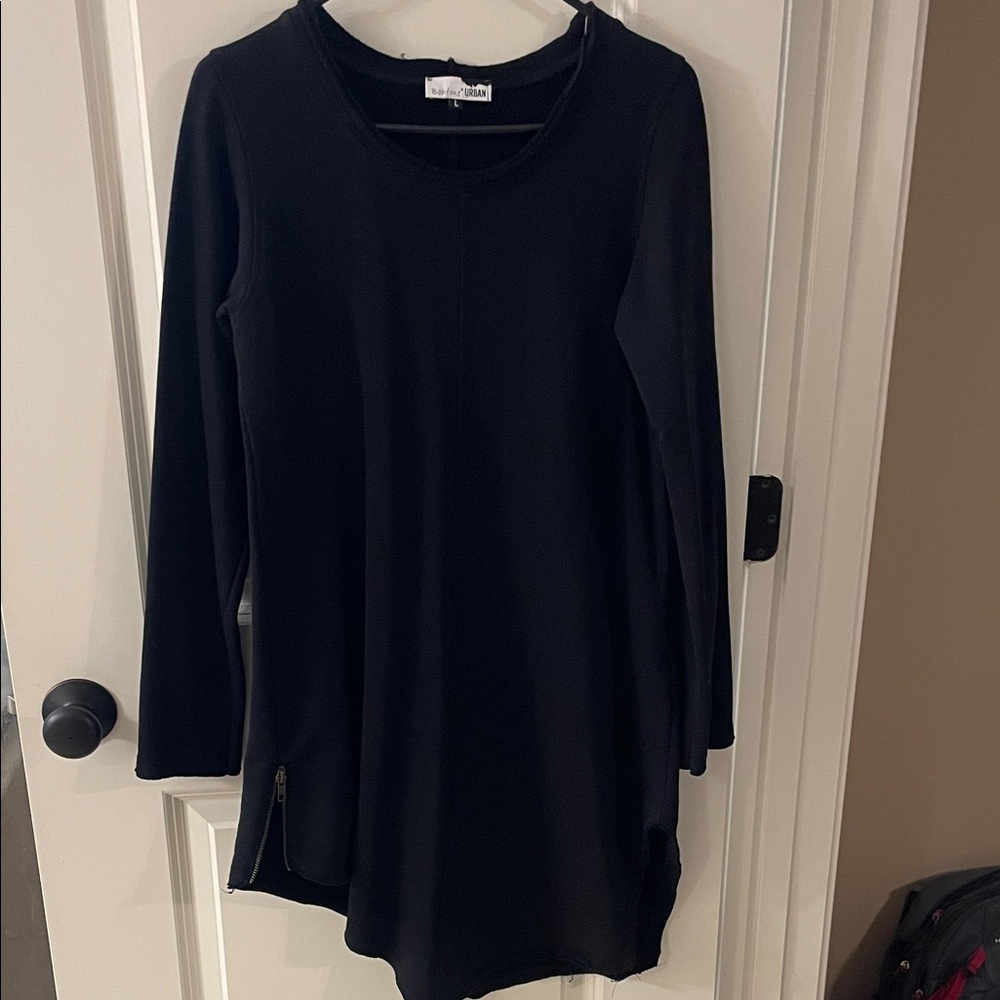 Black Long Sleeve Sweatshirt dress with Zipper Detail